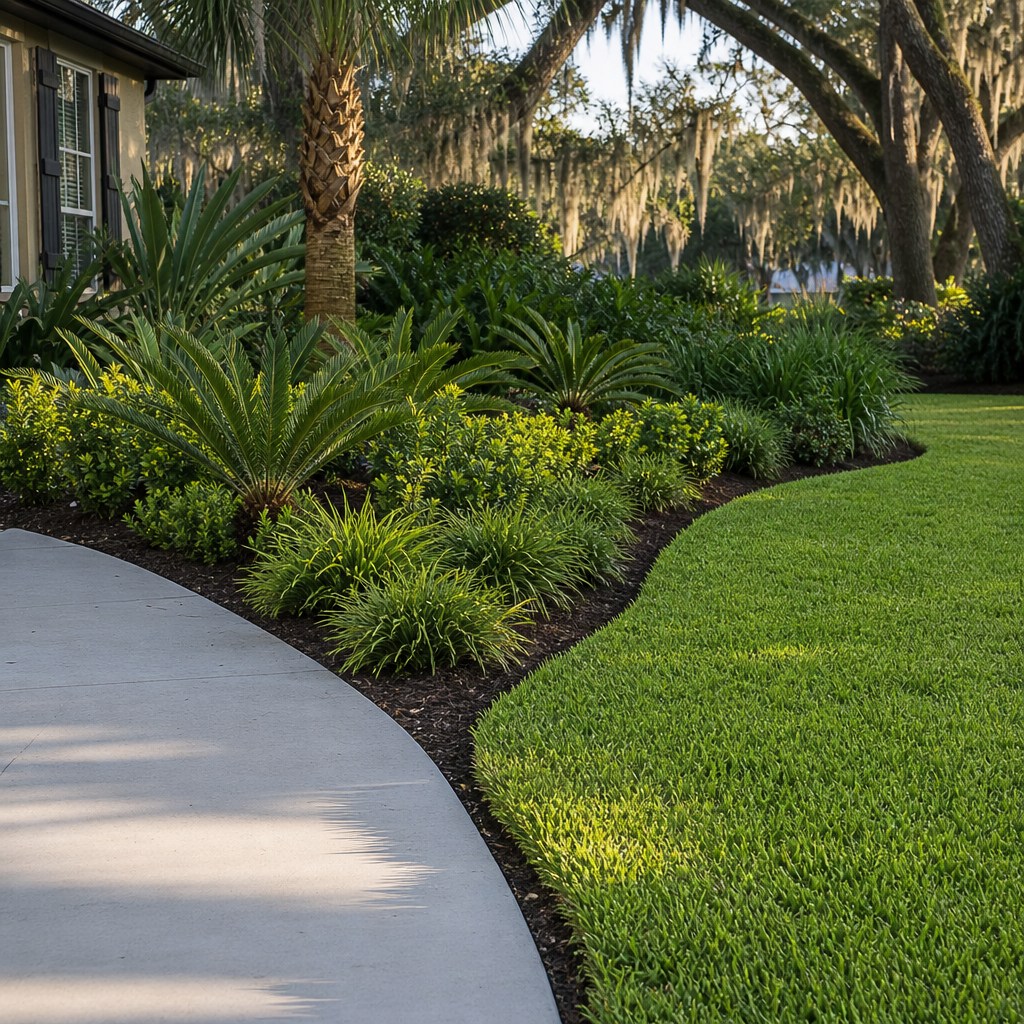 Crisp lawn edging along a walkway in Jacksonville, Florida
