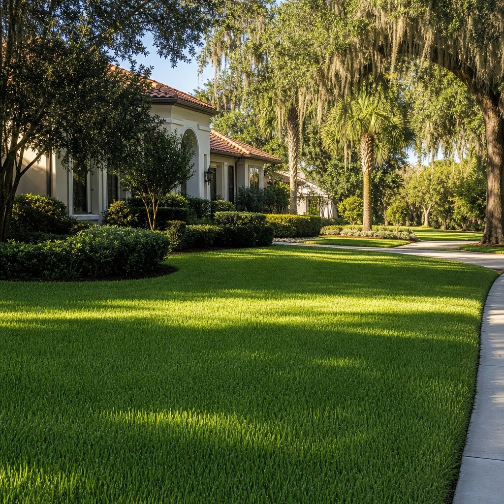 Healthy St. Augustine lawn close-up in Jacksonville, Florida